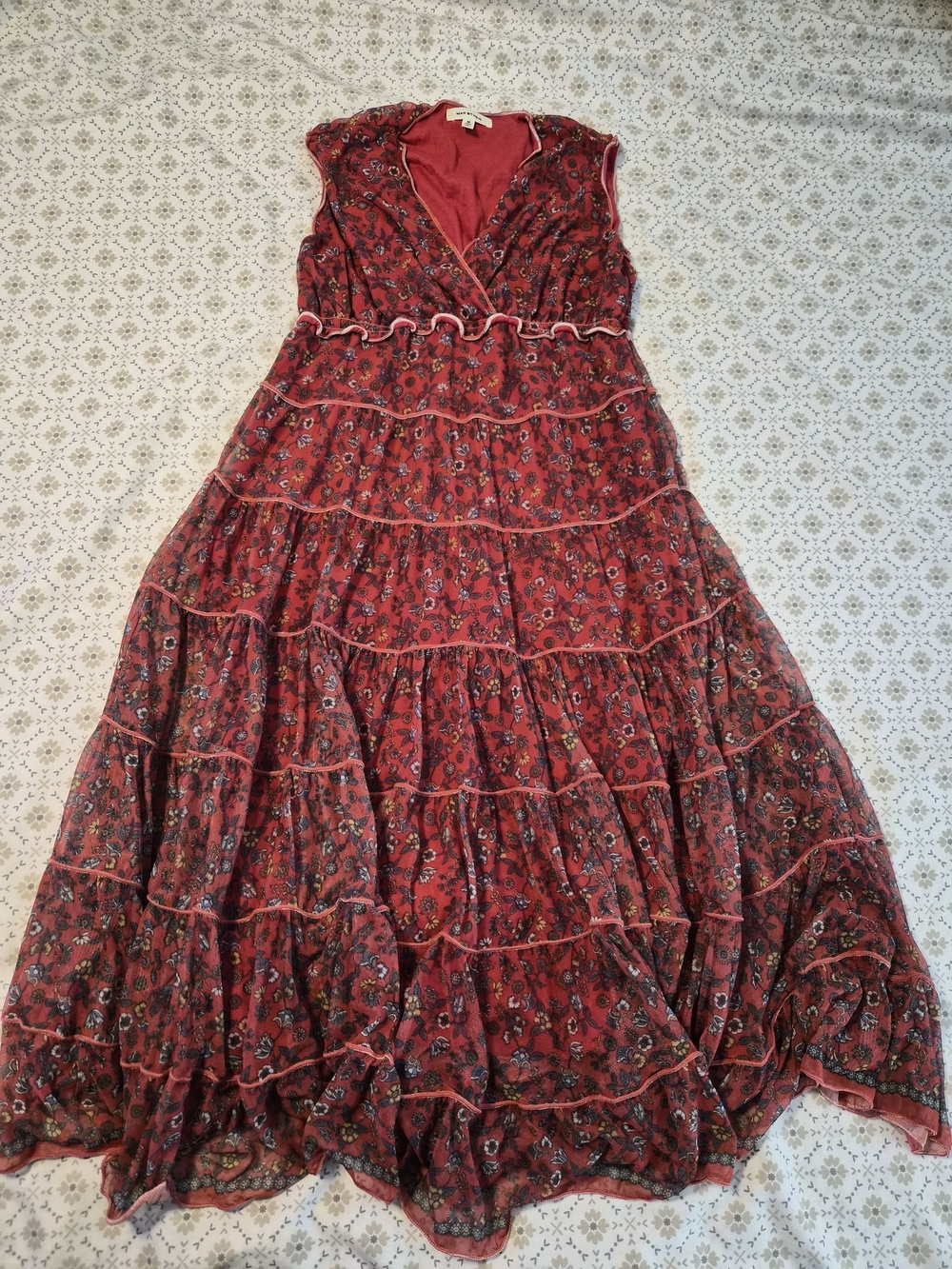 Max Studio Red Floral Tiered Maxi Dress